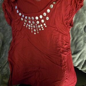 Lane Bryant Red Embellished Blouse